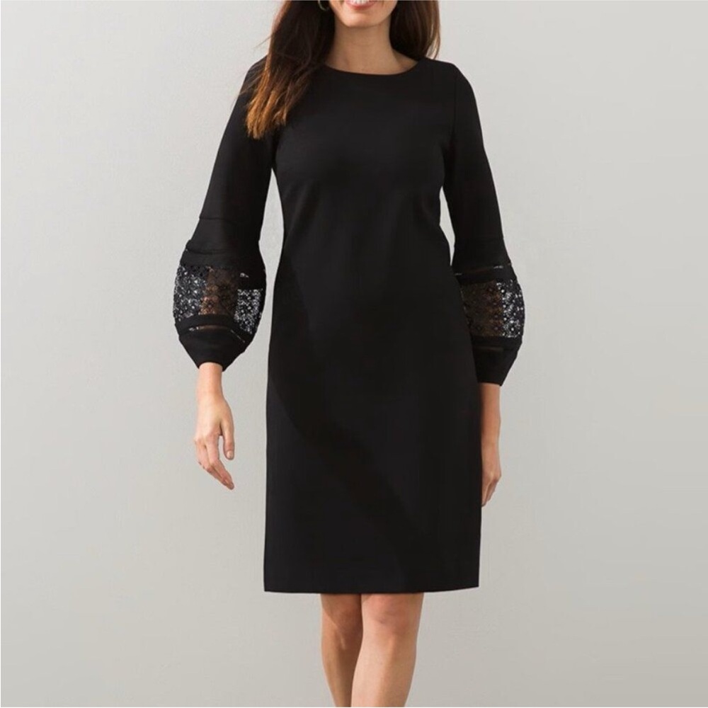 Chico's Womens Eyelet Balloon Sleeve Ponte Dress Black 0498 Size 0.5/6 NWT